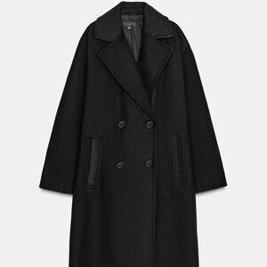 Zara "Soft Oversized Coat" in black. (Large)